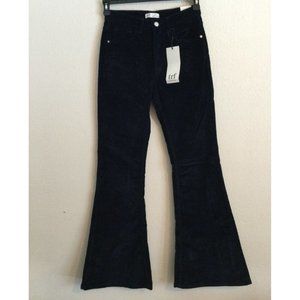 Zara TRF Corduroy Skinny Flare Pants High Waist Size 6 Navy Blue Stretch Cotton
